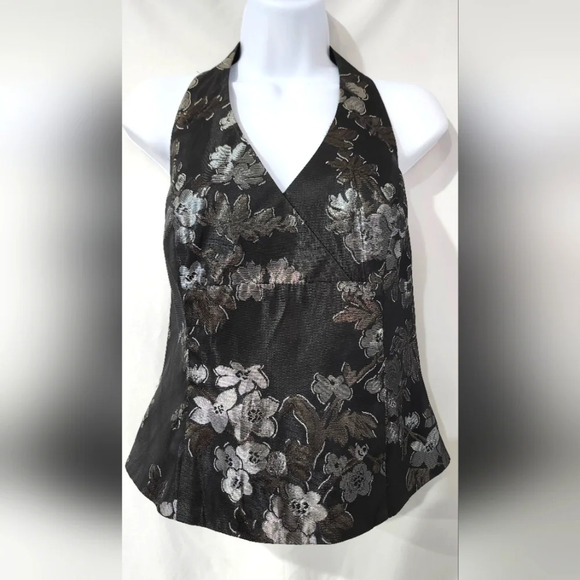 David's Bridal Formal Halter Top Size 12 Black Silver Shimmer Glam Floral - Picture 1 of 7